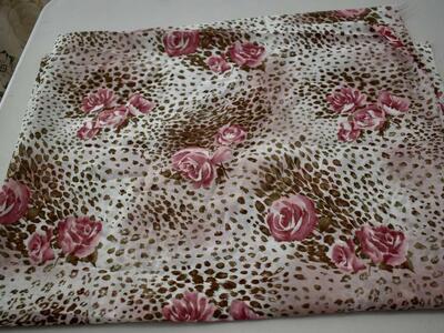 Beautiful Nylon / Silk Type Floral Fabric With Pink Roses Great For Making Scarves, Doll Clothes, Pillows And Other Crafts