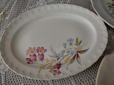 3 ASSORTED VINTAGE / ANTIQUE- VICTORIAN/ FARM STYLE CHINA- PLATTERS WITH FLORAL DESIGNS - FUN FOR TEA PARTIES