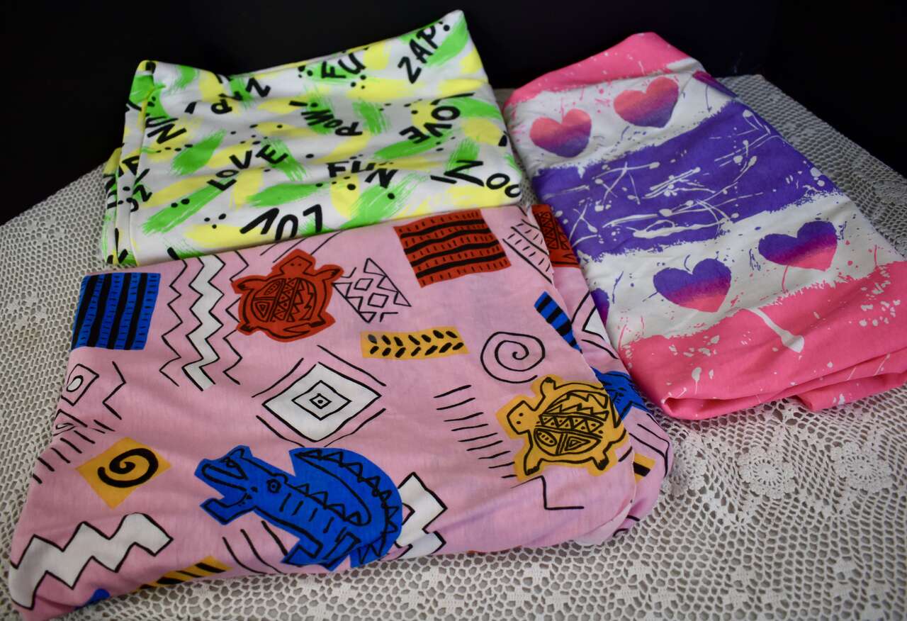 Three Separate Really Fun 80's Vintage Knit / Cotton Fabrics For Making Fun Clothes for Kids OR Adults