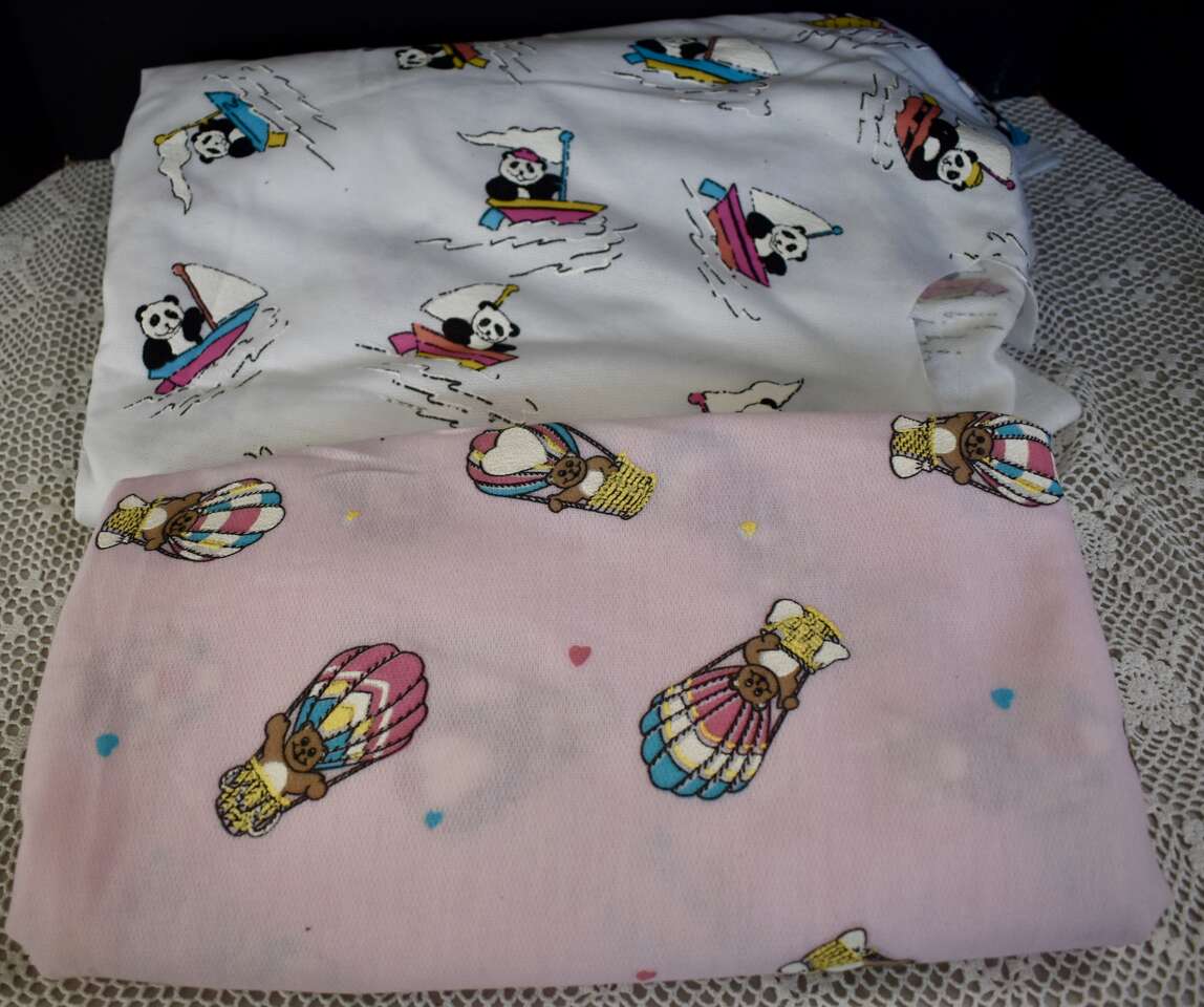 TWO SEPARATE PIECES OF VINTAGE 80s SOFT KNIT FABRICS FOR MAKING KIDS CLOTHES