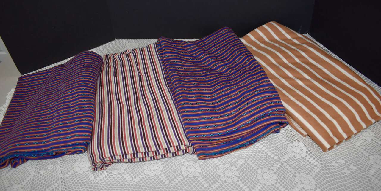 FOUR DIFFERENT VERY NICE VINTAGE STRIPED KNIT FABRICS FOR CLOTHES OR CRAFTS