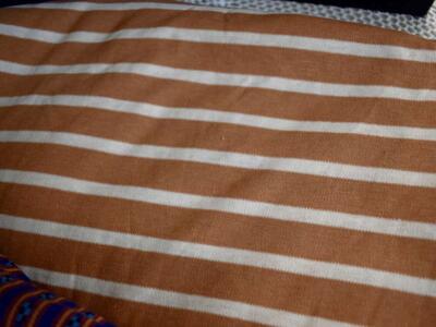 VERY NICE VINTAGE STRIPED KNIT FABRIC IN TAN AND CREAM/ WHITE FOR CLOTHES OR CRAFTS