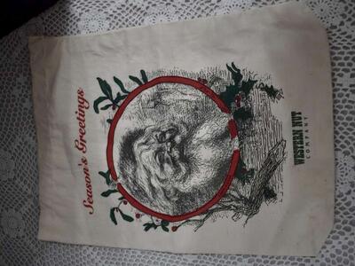Collectible Vintage Christmas Western Nut Company Fabric Sack Cloth With Santa For Fun Crafts Projects
