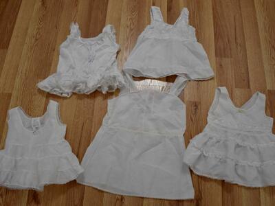 FIVE VERY PRETTY VINTAGE BABY AND LITTLE TODDLER SIZE WHITE SLIPS- Size 1, 18 Months And Size 5