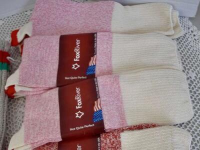 Two Pink Socks And AN X Large Gray Sock W/ A Red/Green Top To Make Sock Monkeys With A Free Pattern