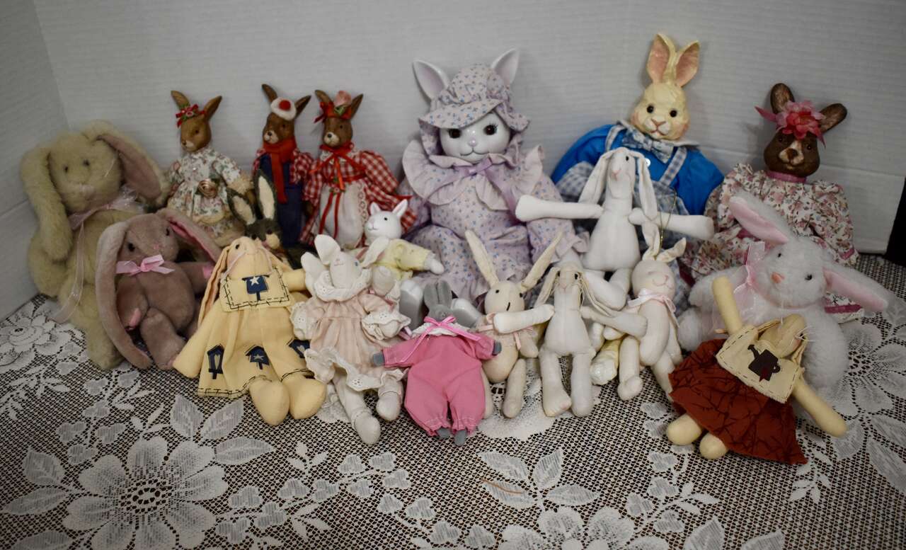 Several Assorted Vintage Rabbit Dolls- Ceramic, Porcelain And Fabric - Fun For Easter