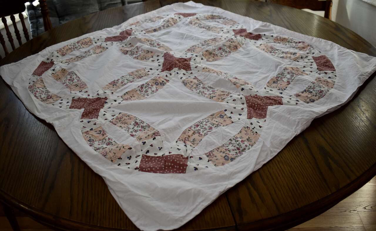 Wedding Ring Design Smaller Table Cloth OR Baby Blanket Made From Cotton In Pinks And Peach Colors