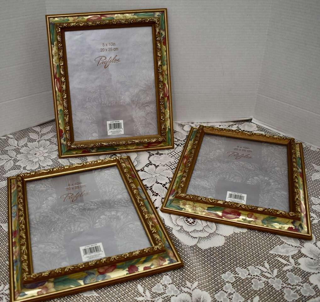 Set of 3 Very Beautiful Gold / Floral 8 X 10 Photo Frames For Wall Or Shelf Use
