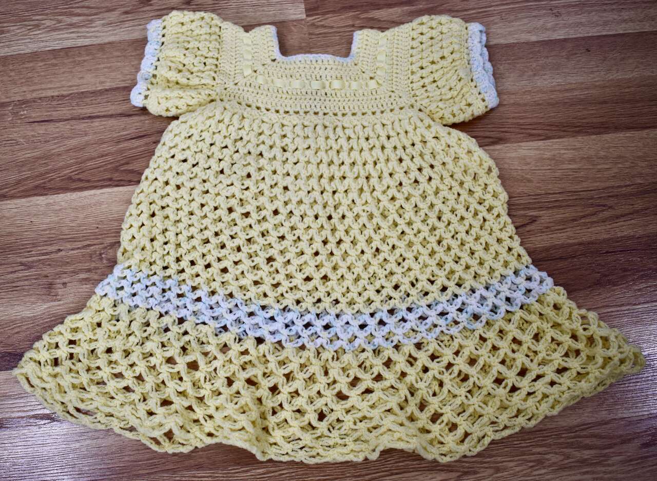 Very Beautiful Vintage Yellow Crochet Baby Dress