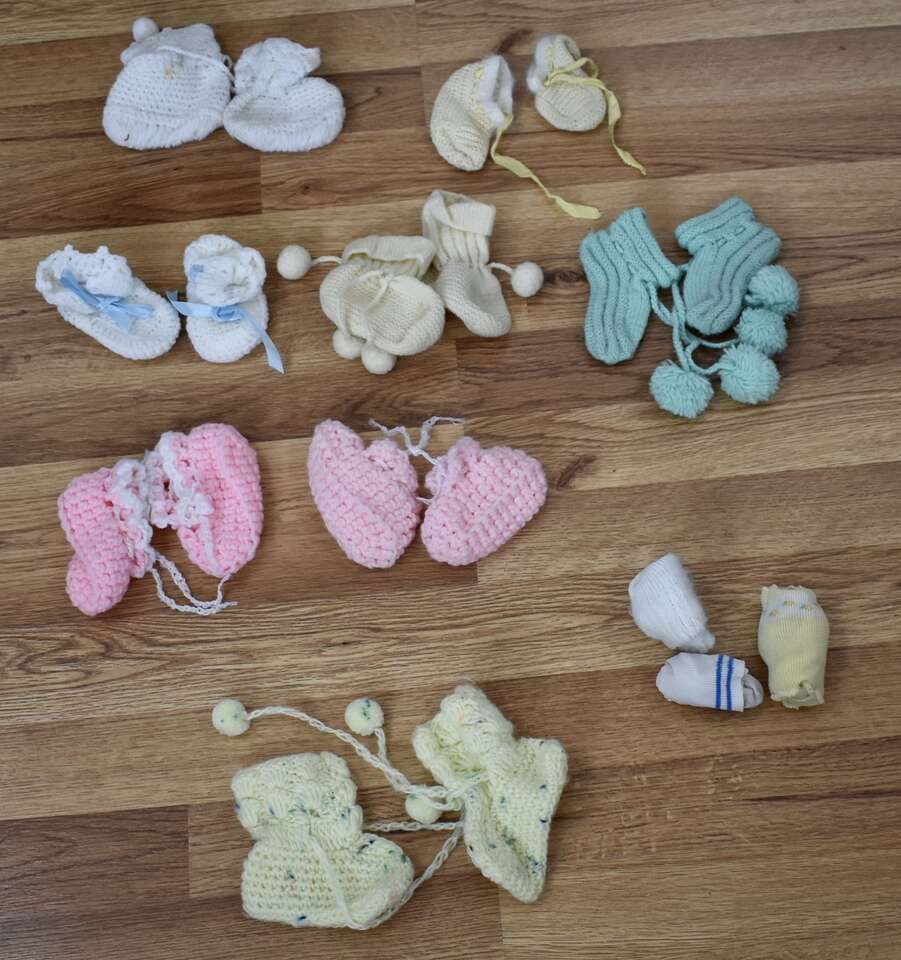 Several Assorted Vintage Baby Booties With Lots Of Pretty Crochet Ones And A Few Socks