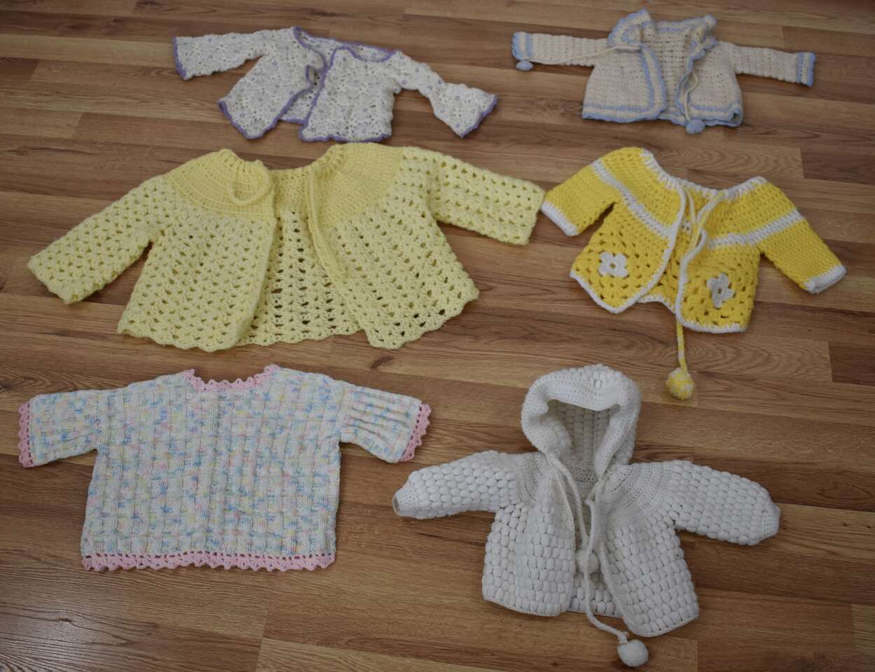 Several Assorted Antique / Vintage Baby Crochet And Knit Baby Sweaters
