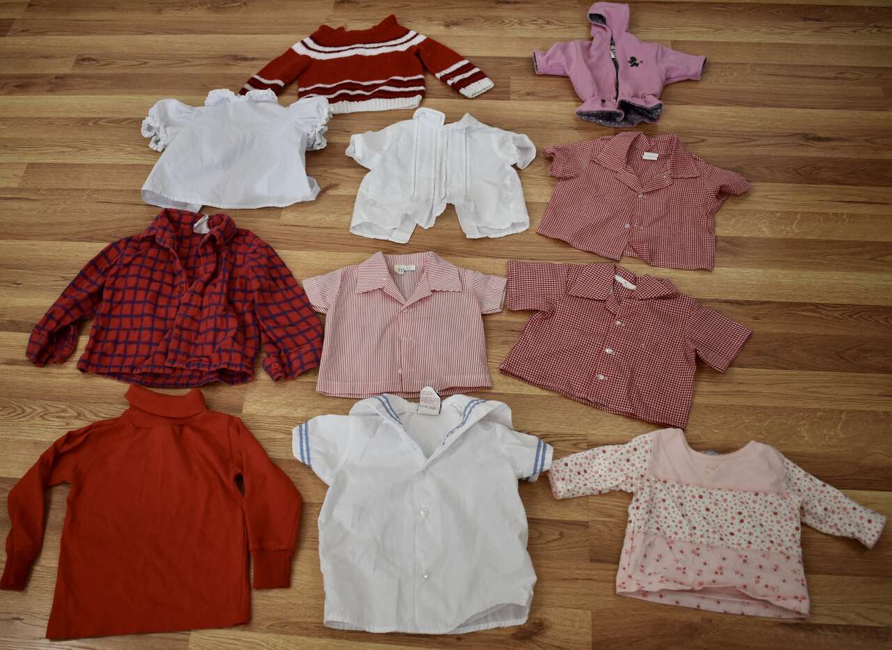 Several Assorted Vintage Baby / Toddler Tops - With Blouses And Shirts Including A White Top With Blue Trim And A Red Tie