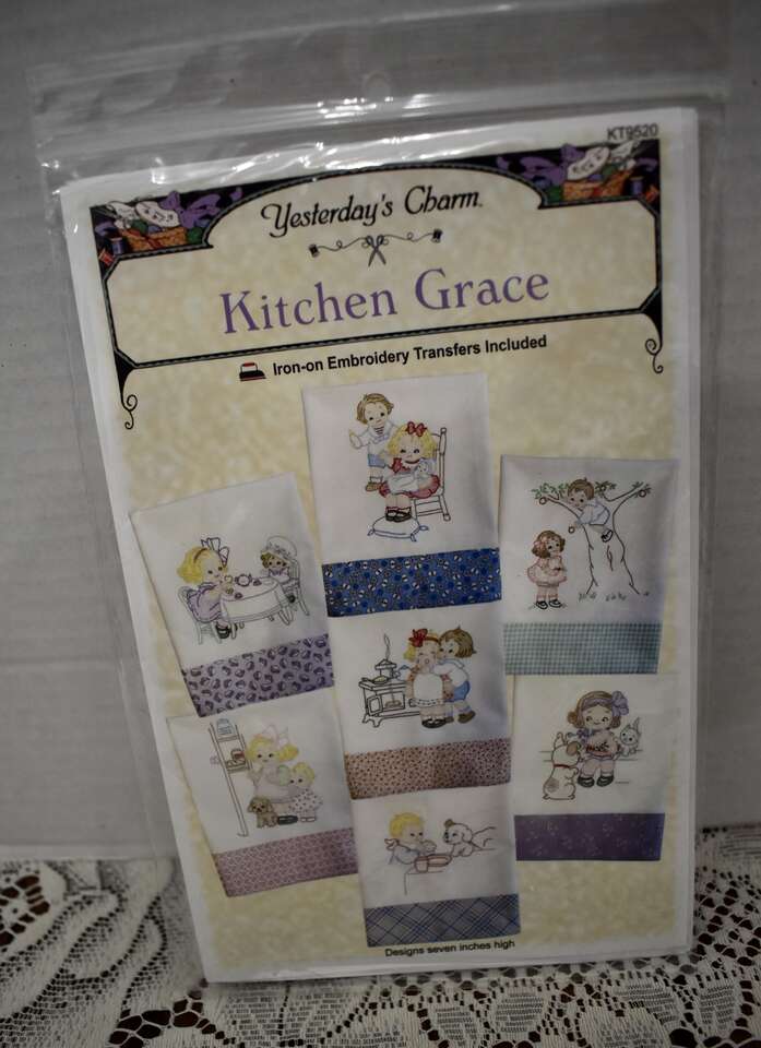 Yesterdays Charm Kitchen Grace Embroidery Iron On Transfers With Cute Little Girls - Designs Are 7 Inches Tall