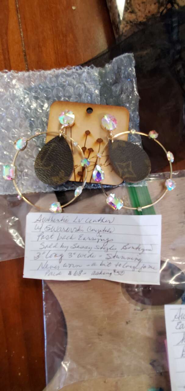 LV Leather with Swarovski crystals ear rings