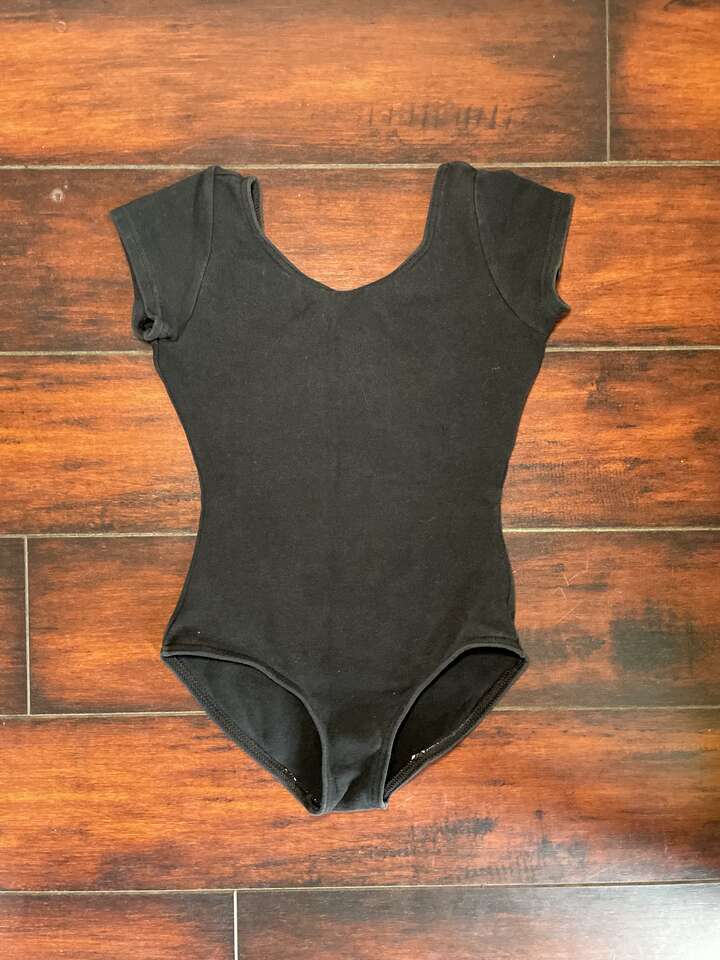 Capezio Short Sleeved Leotard Black, Size Intermediate (Fits like 4/5/6)