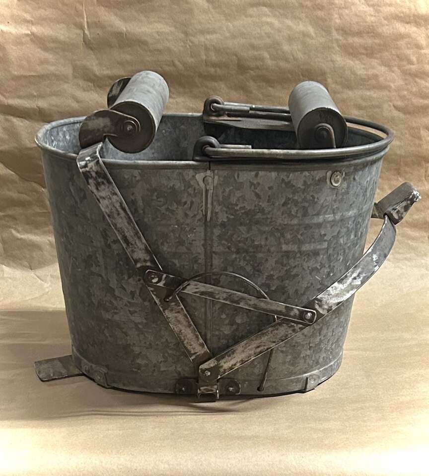 Vintage WHITE Metal Mop Bucket