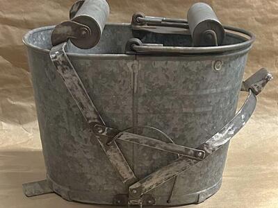 Vintage WHITE Metal Mop Bucket