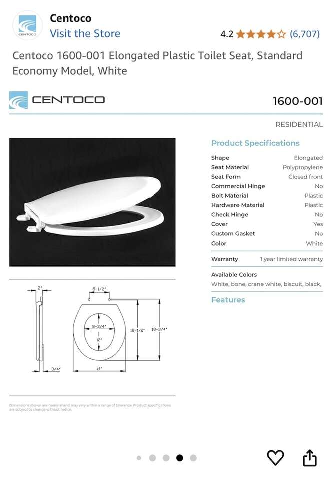 New Centoco Elongated Plastic Toilet Seat