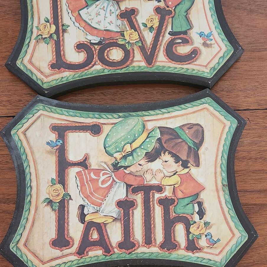 Vintage HOMCO Love and Faith Wall Picture Plaques