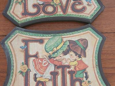 Vintage HOMCO Love and Faith Wall Picture Plaques