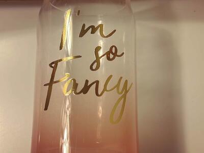 I’m so fancy glass for your vanity for brushes or to drink