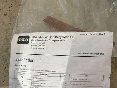 Toro Mulching Kit Zero Turn 50, 54,60 Inch