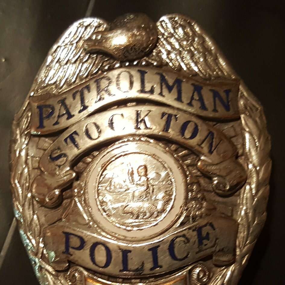 Obsolete Patrolman Stockton police badge # 6