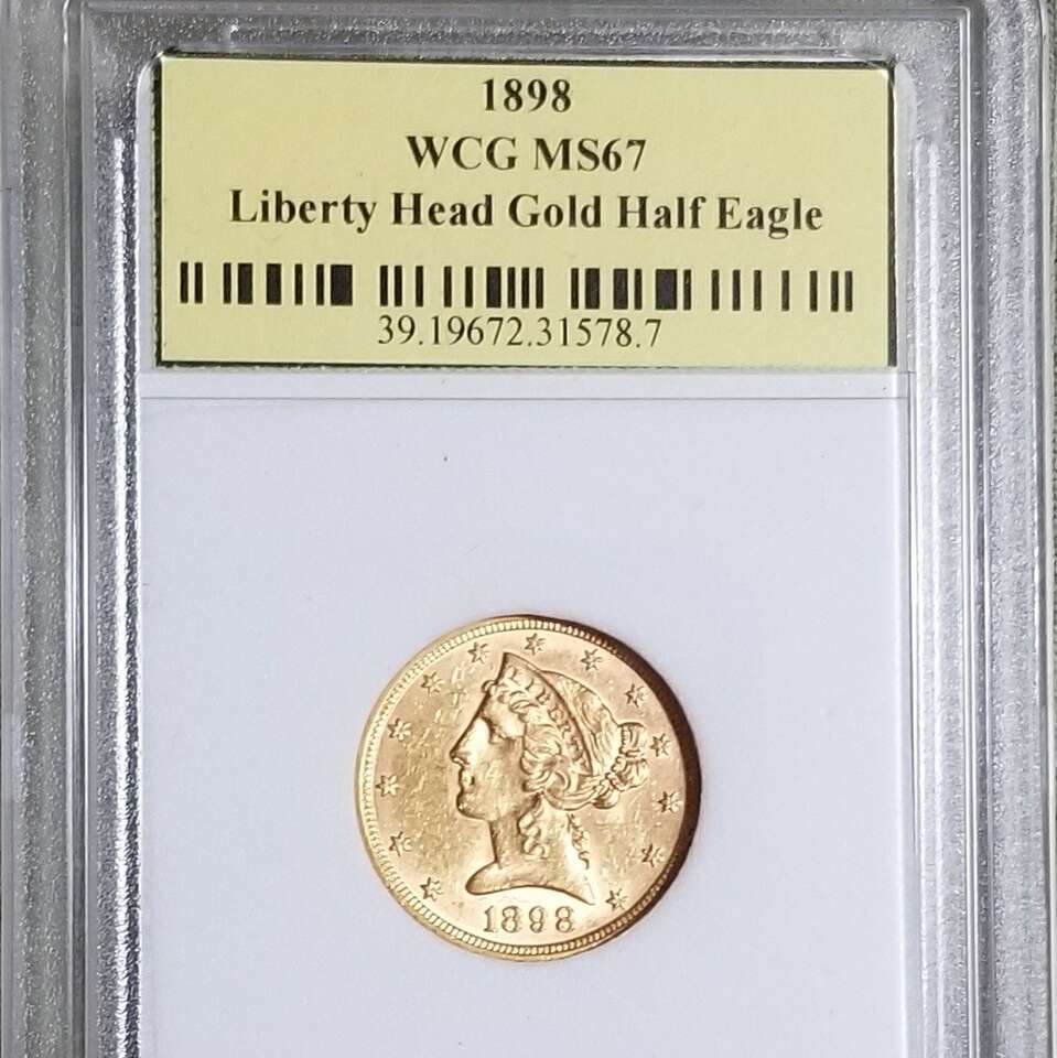 1898 US $5 gold half eagle MS67!