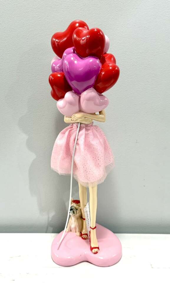 Valentine's Woman Holding Balloons With A Frenchie