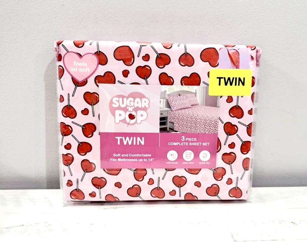 Valentines Twin Size Heart Shaped Lollipop Sheets