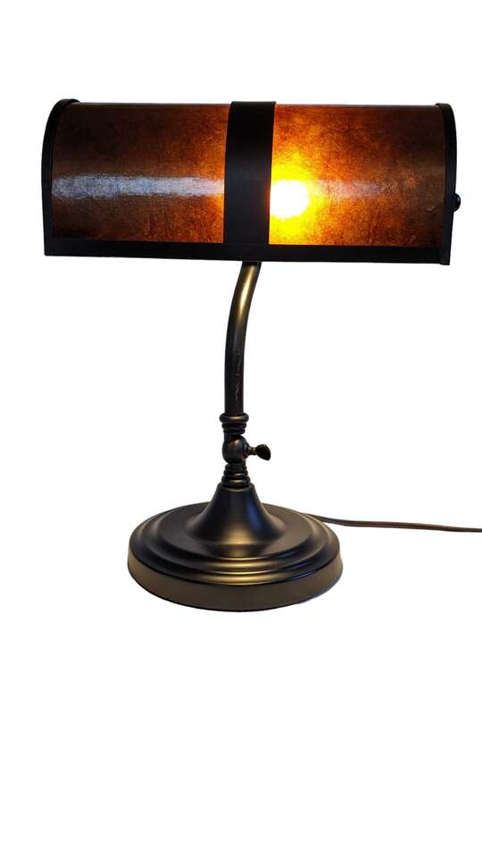 14 in. Metal Dark Brown Bankers Table Lamp with Shade