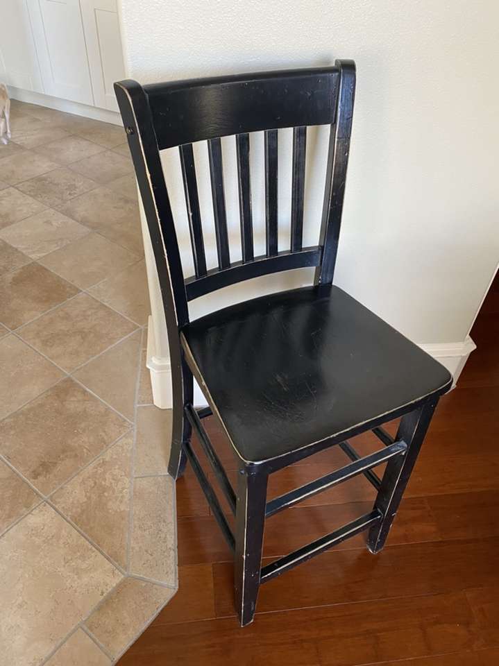 2 Black Distressed Bar Stools With Backs