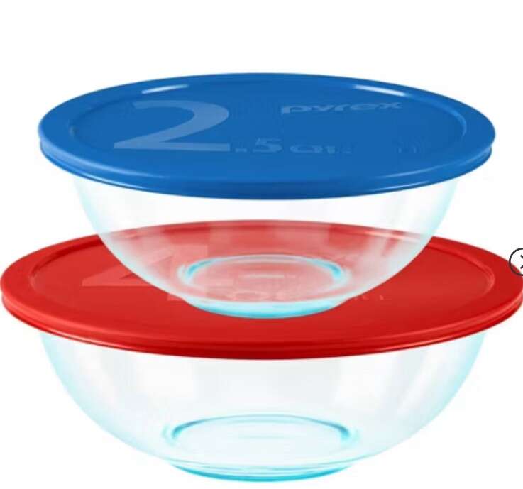 *New* Pyrex 2.5qt & 4qt Glass Mixing Bowels & Lids