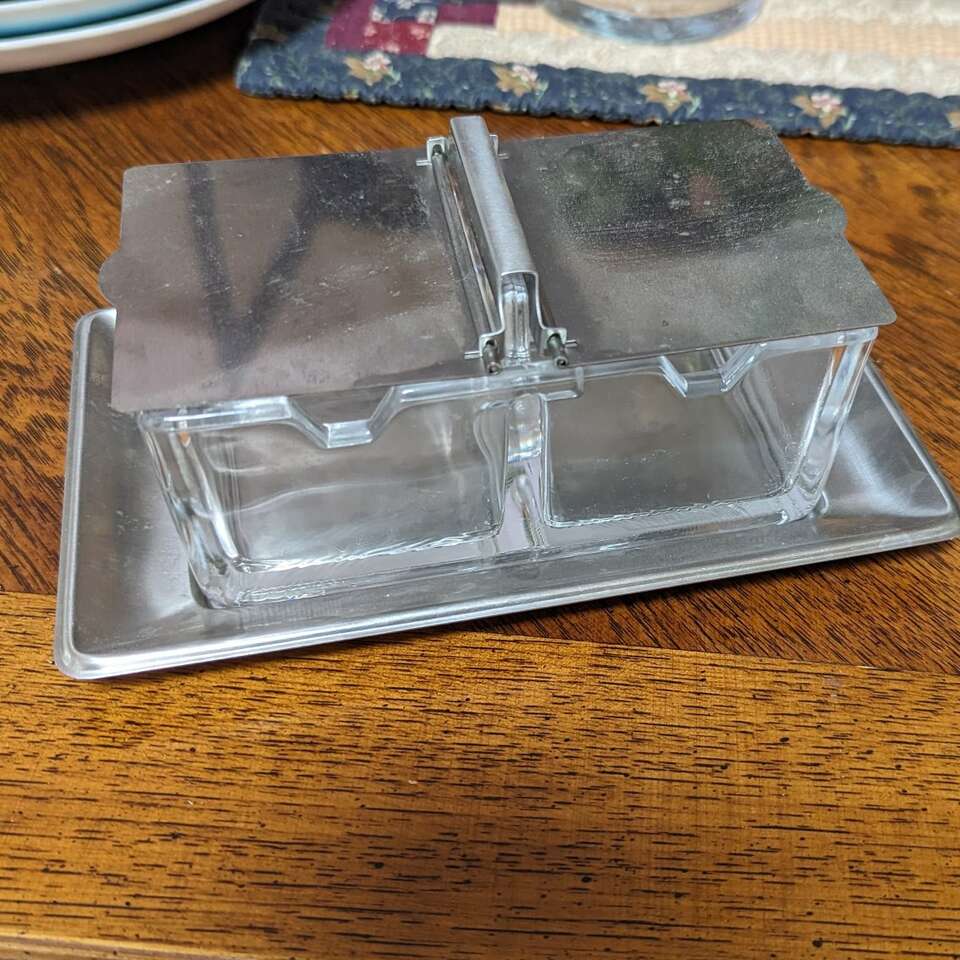 Mid-century WMF Cromagan double jam jars w/tray