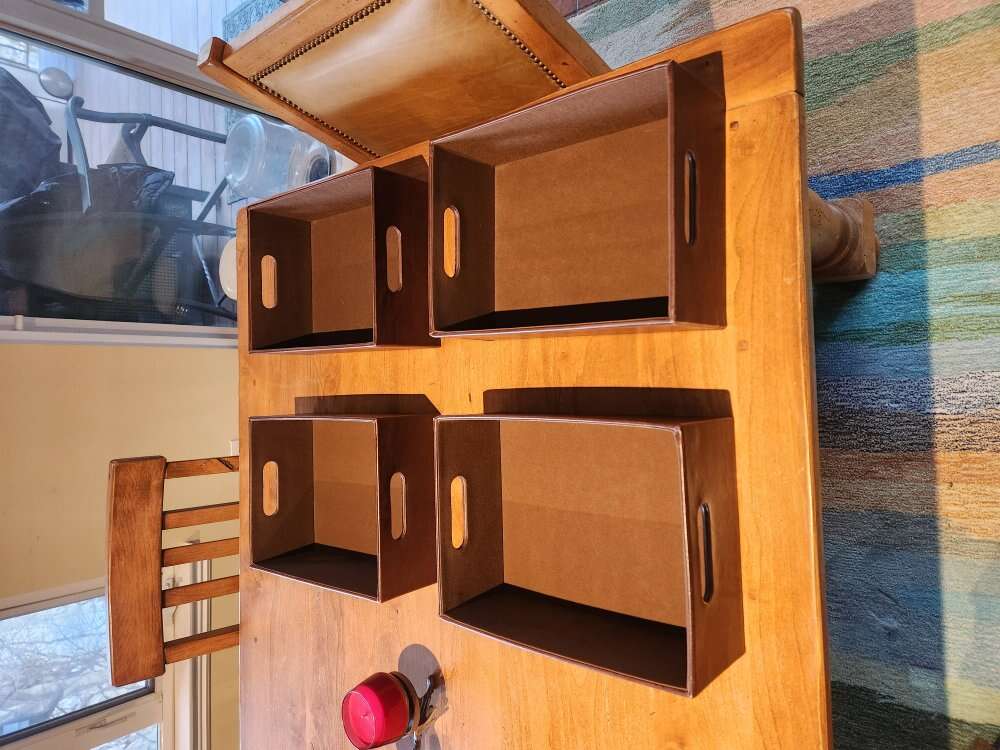 Brown Faux Leather Storage Bin Basket Cloth