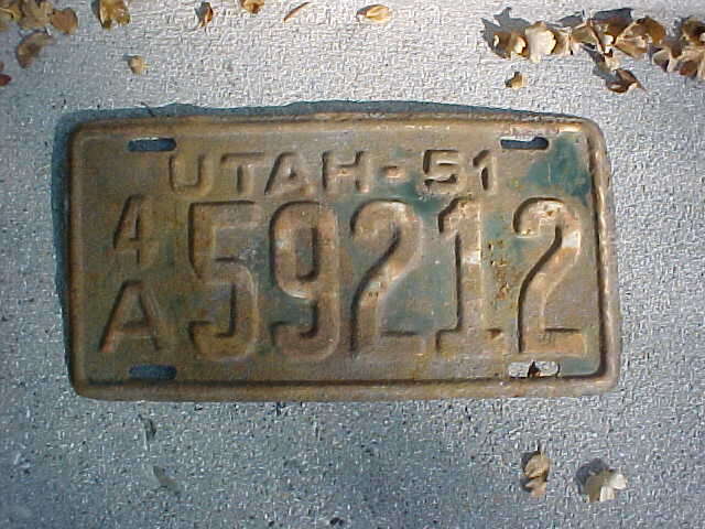 1951 Utah single truck license  plate...hard to find