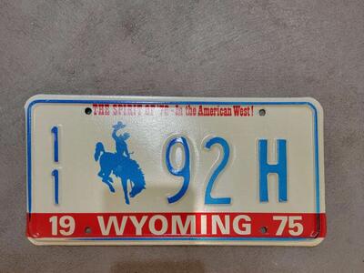 1975 Wyoming Car license plate...great shape