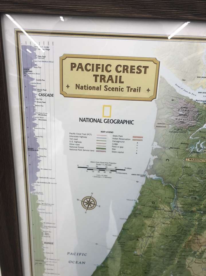 Framed Pacific Crest Trail Map 48x18