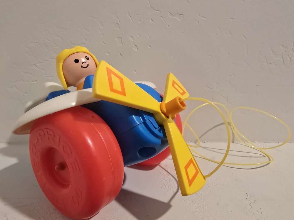 Vintage Fisher Price Airplane Plane Pull Toy Pilot