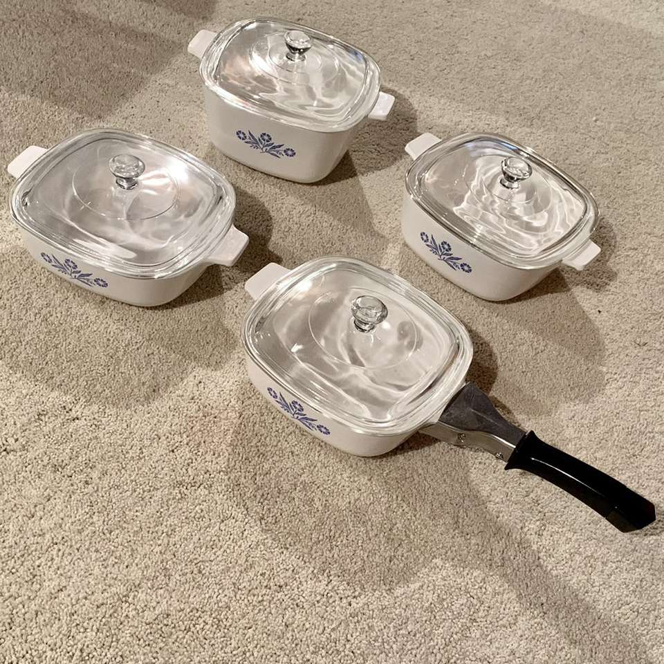 Corning Ware Set Blue Cornflower w Lids & Handle