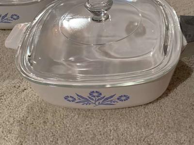 Corning Ware SET four Blue Cornflower w Lids & detachable Handle