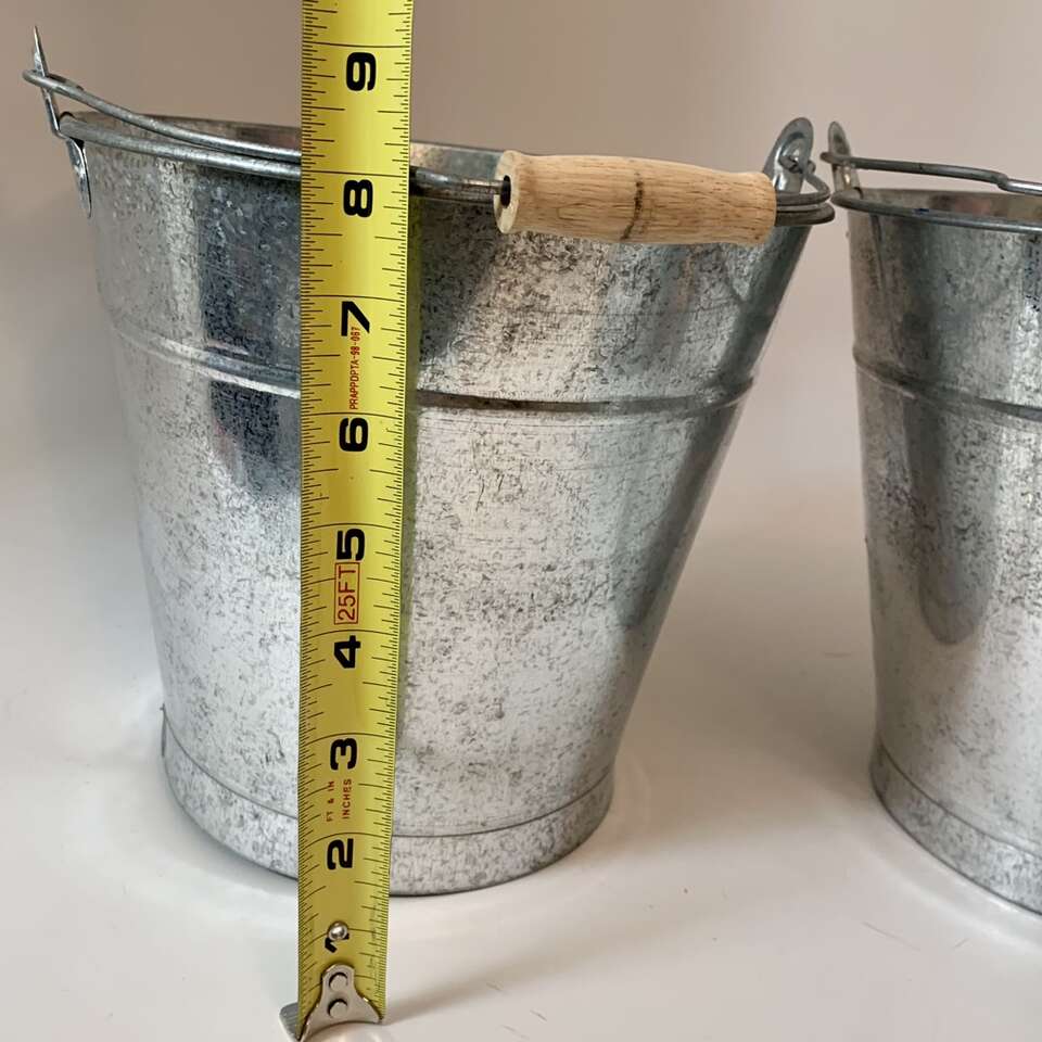 3 Galvanized Buckets 9X8 inch with Wood Handles