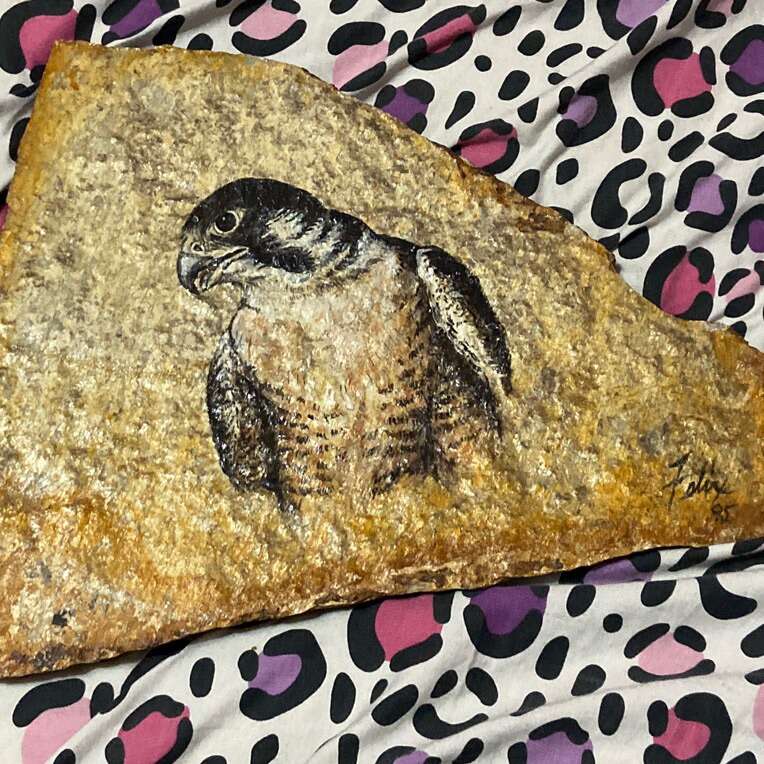 Original Falcon Painting On Slab Of Stone