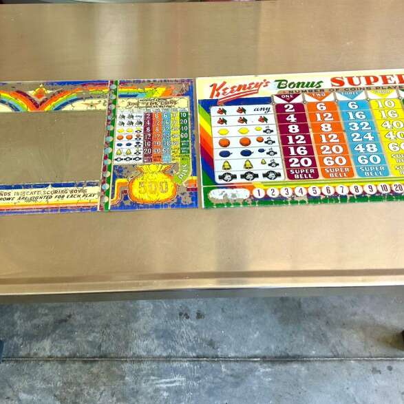 Vintage KEENEY’S Slot Machine Glass 2 Panels