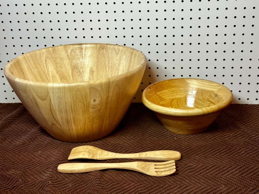 Gorgeous Never Used XL Wooden Bowl & Large Bowl