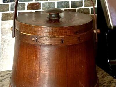Antique Firkin Bucket With Wooden Handle