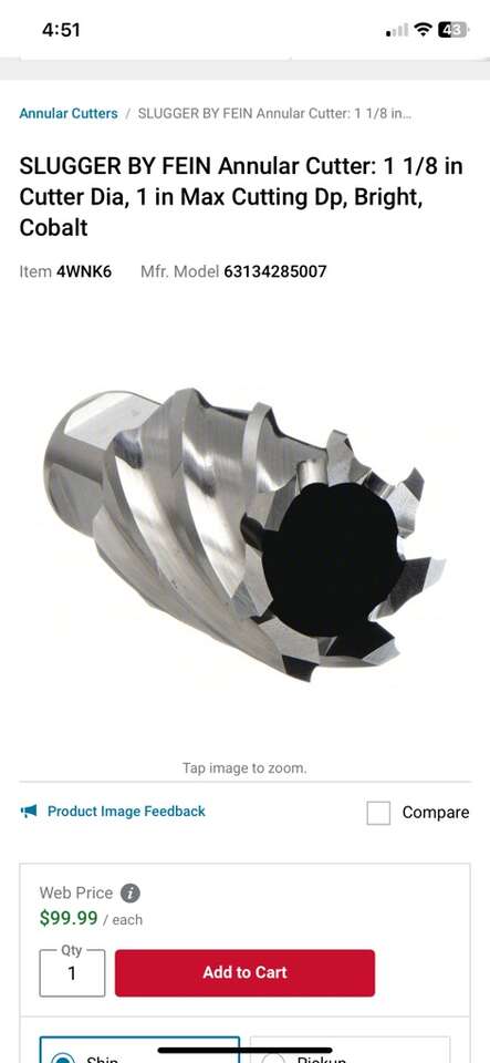 Cobalt slugger Cutter 1 1/8  X 1 Inch