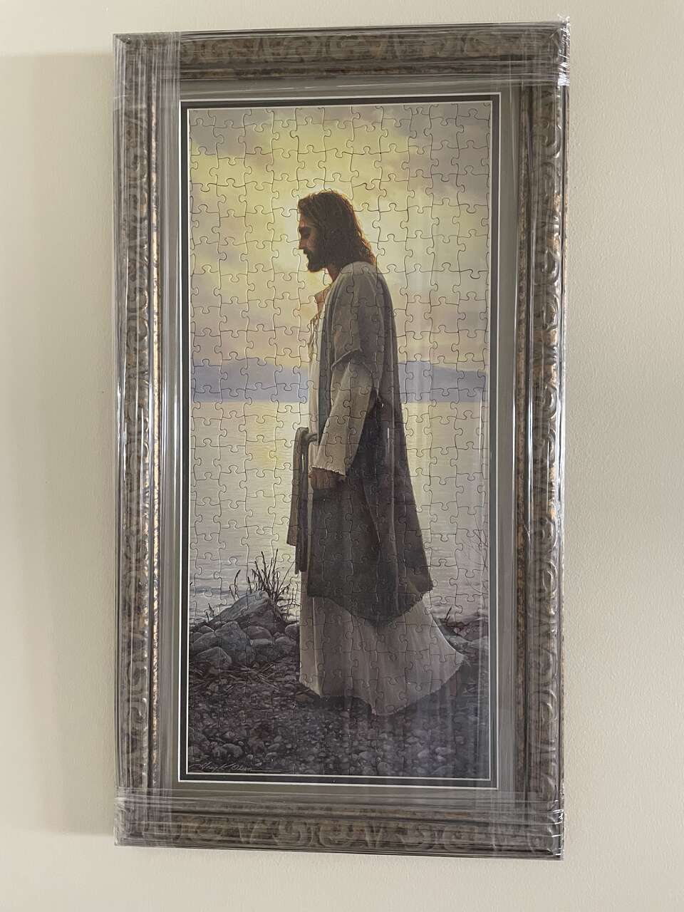 Very Nice Framed Puzzle of Jesus Walking Along the Sea Shore