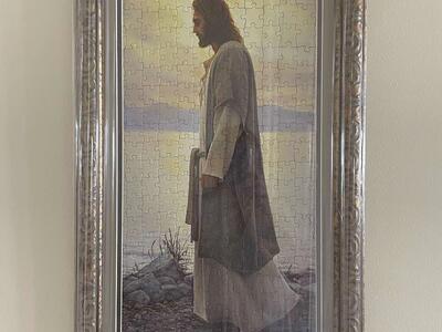 Very Nice Framed Puzzle of Jesus Walking Along the Sea Shore