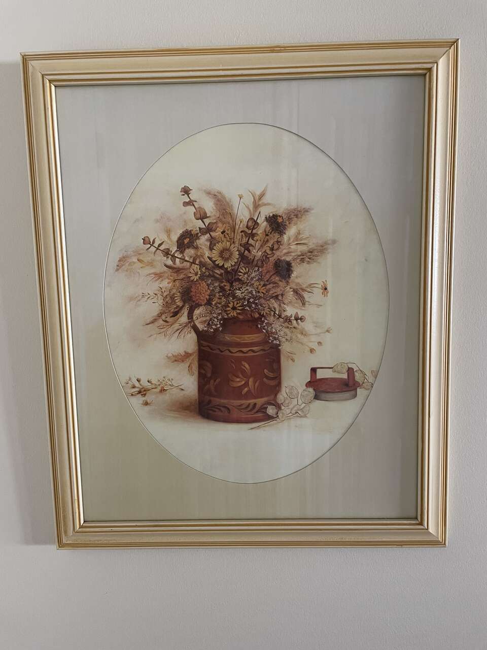 Very Nice Three Vintage Pictures of Fall Flowers and Foliage in Yellow Frames